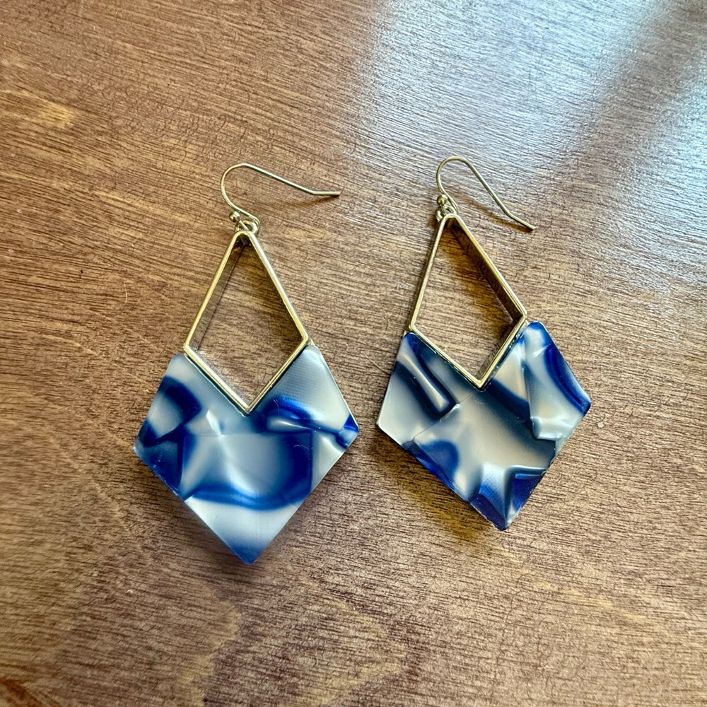 Blue and White Geometric Earrings